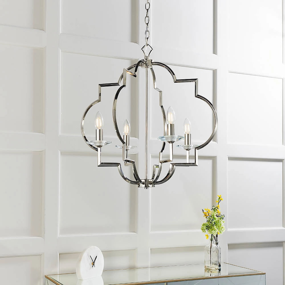 Lampadario vintage Garland nichel lucido cristallo 4xE14 Endon