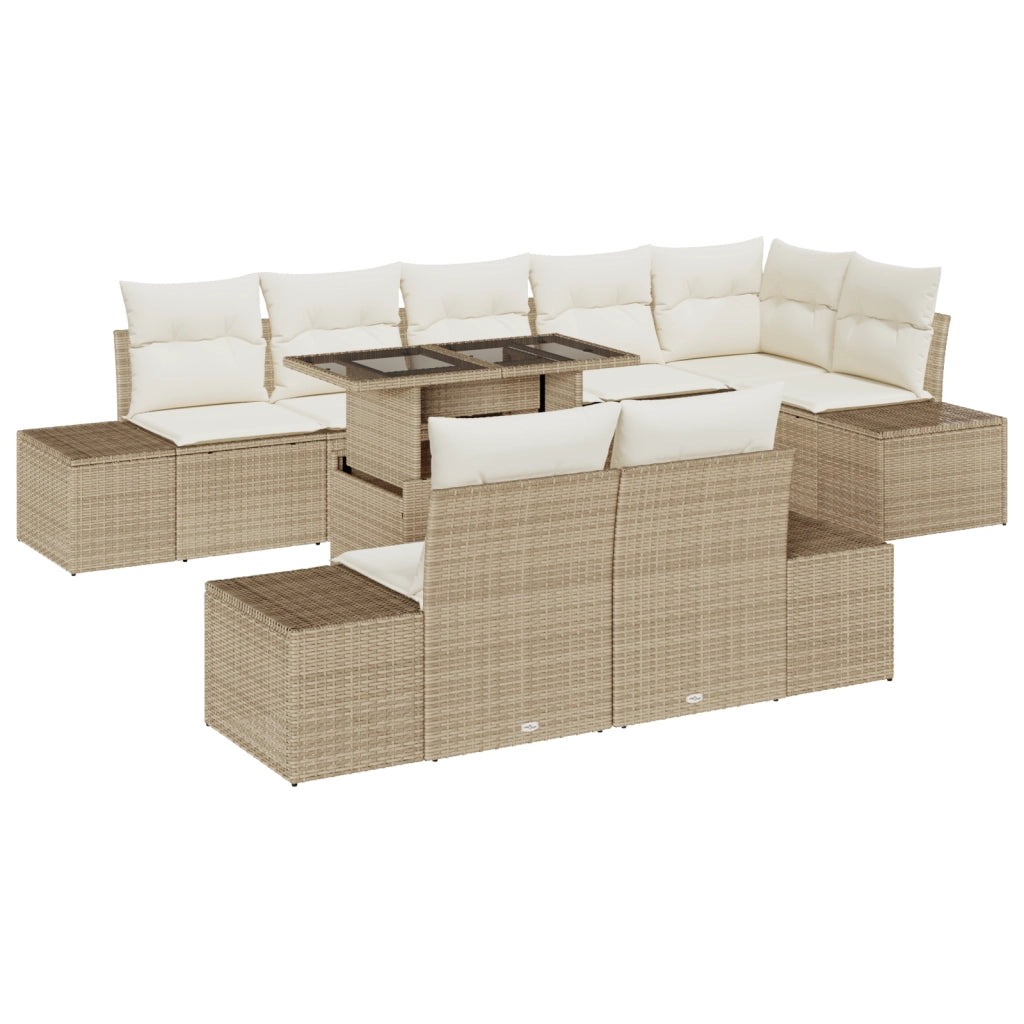 Set Divano da Giardino 9 Pezzi con Cuscini Beige in Rattan Sintetico