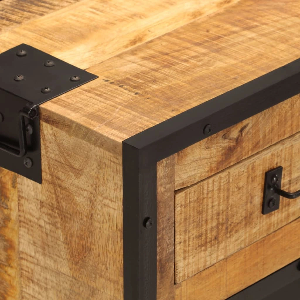 Buffet credenza cassettiera armadio mobile contenitore organizer per cucina soggiorno salotto 80 x 31 x 66 cm legno massello di mango grezzo e metallo marrone 02_0029656