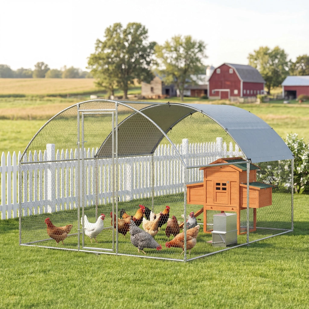 Pollaio per Galline da Esterno 280x340x190 cm con Tetto Impermeabile e Serratura in Acciaio Zincato Argento