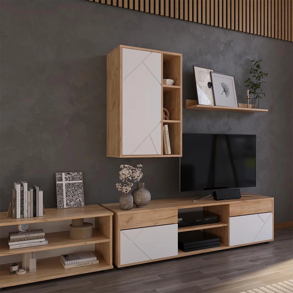 Libreria da parete Berno, Quercia dorata/bianco, 50.1 x 78.4 cm con 3 scomparti aperti