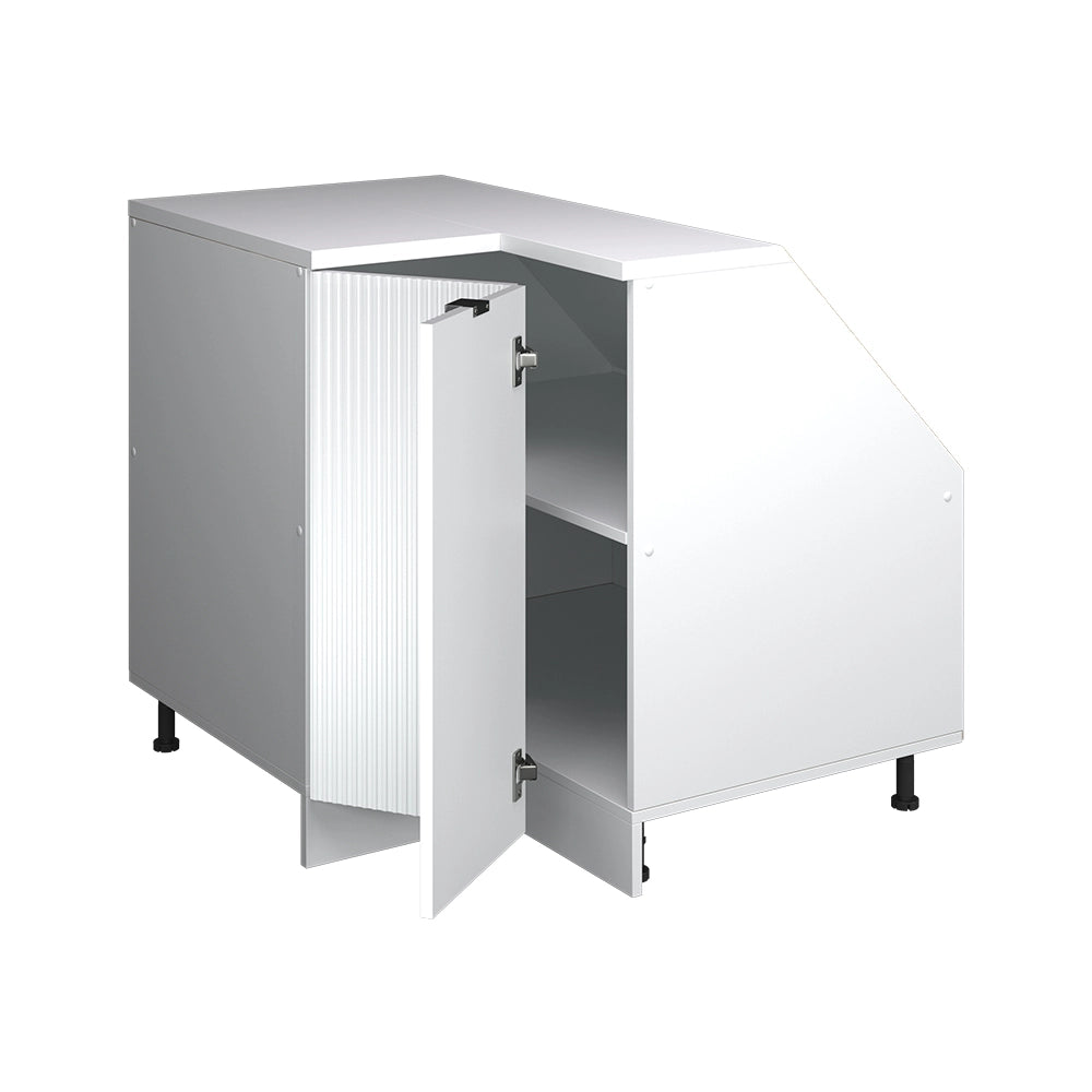 Mobile cucina angolare per sottotetto R-Line Ondulazione bianca/Bianco 75.6 cm con 1 porta, carcassa dell’armadio profondità 60 cm Vicco