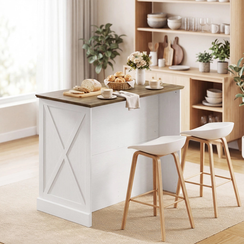 Mobile cucina isola centrale con 2 cassetti 2 ante scorrevoli ripiano regolabile ¨C Xylo ¨C Bianco
