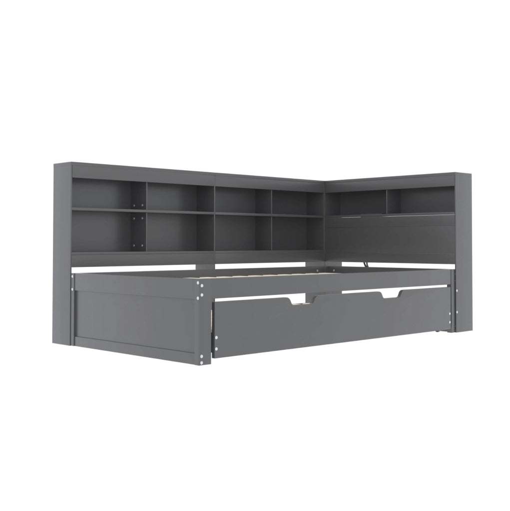 Divano letto multifunzionale 90x200 cm con letto estraibile 90x190 cm; USB e vani contenitore; grigio