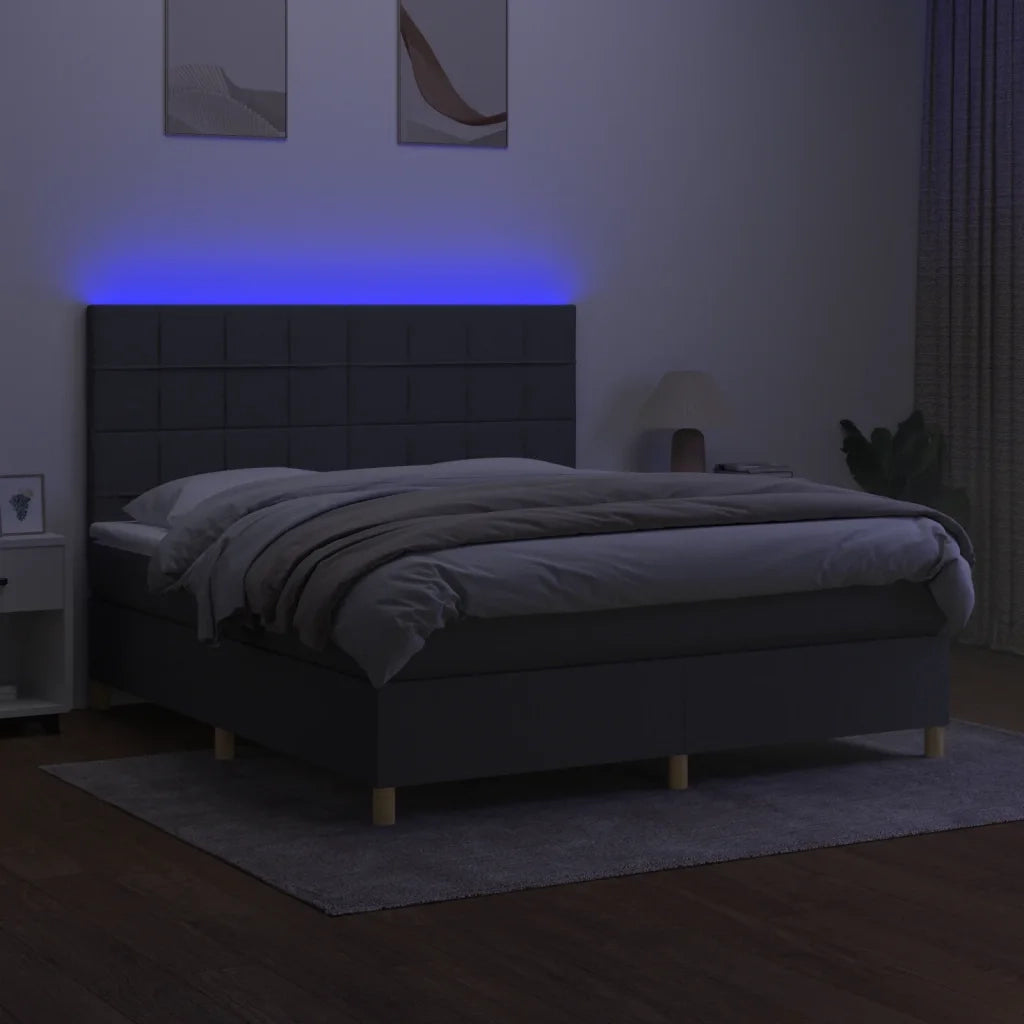 Letto a Molle Materasso e LED Grigio Scuro 160x200cm in Tessuto 3135526