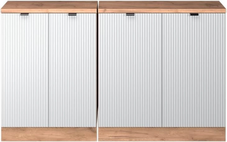 Set di mobili sottotetto Rion, Ondulazione bianca, 140 cm Set di 2 carcasse armadio profondità 60 cm, adatto per il salvaspazio sotto tetti spioventi