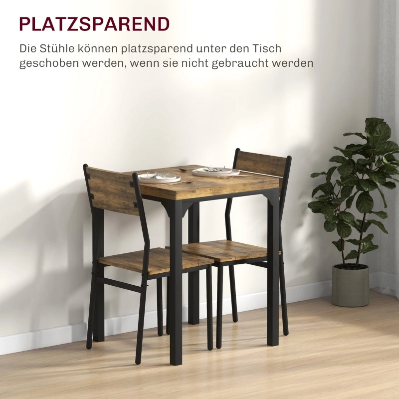 Tavolo da pranzo per 2 persone con 2 sedie, struttura in MDF e metallo, stile rustico, per cucina e sala da pranzo