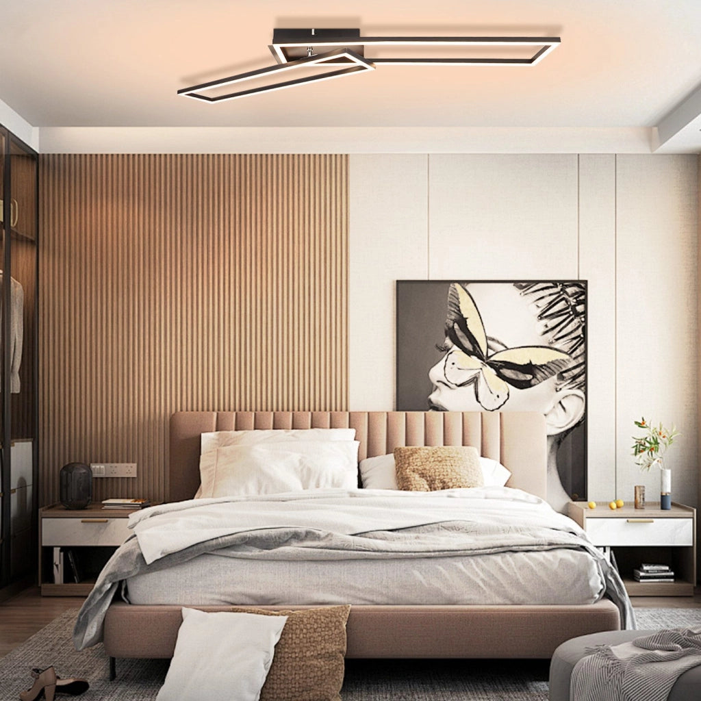 ZMH Lampada da soffitto plafoniera LED moderna nera 102 cm 2 cornici dimmerabili per soggiorno camera letto