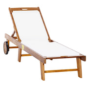 Lettino da giardino regolabile ¨C Minimal ¨C Legno acacia Tessuto Naturale+Bianco 198x55x30-88,5 cm