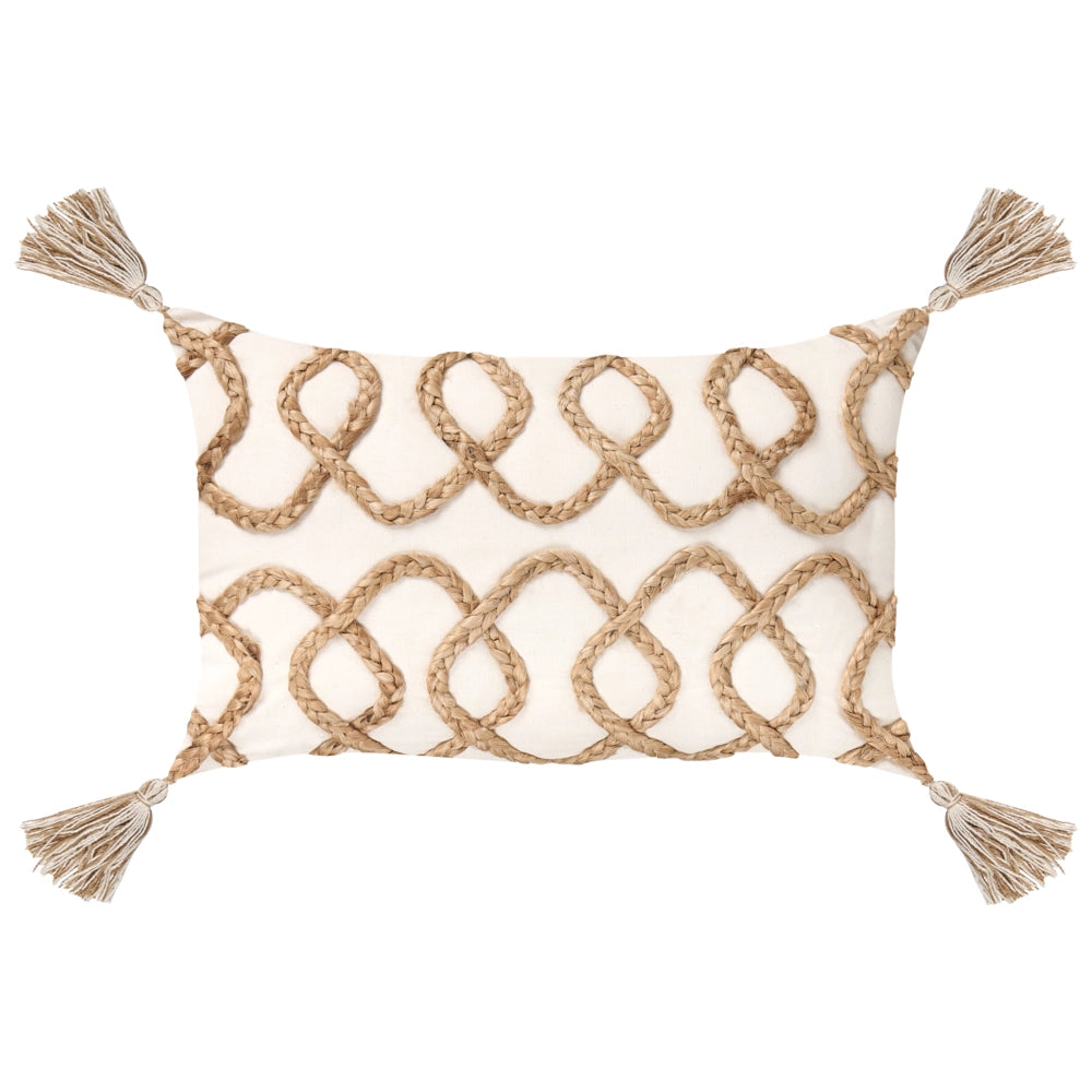 Set di 2 cuscini in cotone beige 30 x 50 cm motivo geometrico con nappe