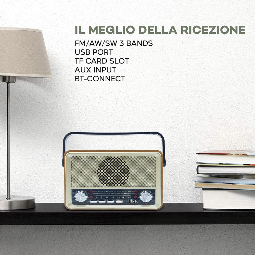 Trade Shop - Radio Fm Retro Wireless Altoparlante Mp3 Portatile Bluetooth Usb Aux Tf Q-sy500 -