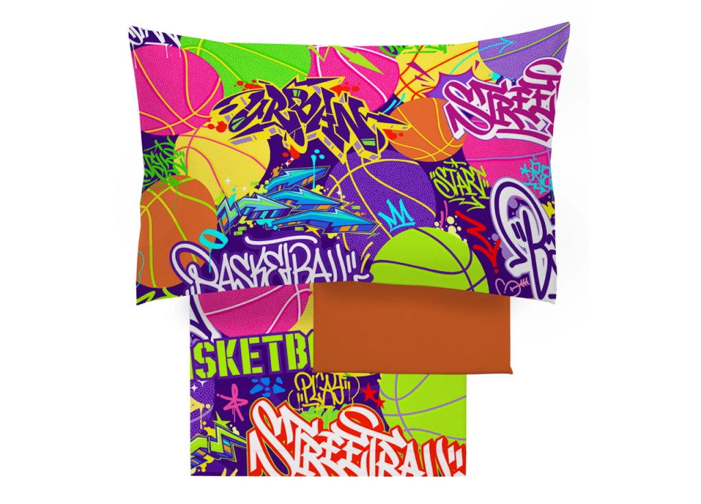 Completo Lenzuola Freestyle Per Ragazzi 100% Cotone Digitale Basket - Singolo - Basket