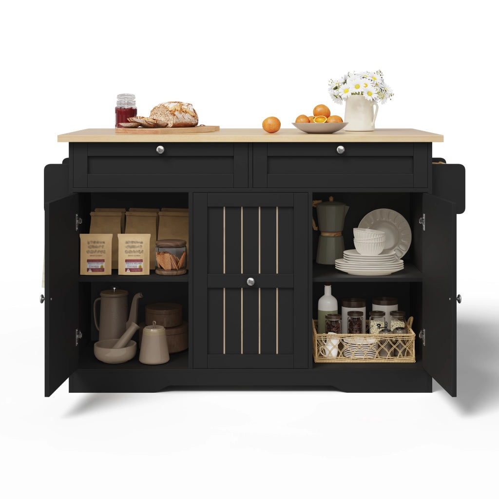 Isola cucina mobile pieghevole con piano estensibile, 2 cassetti verticali, 2 cassetti grandi e ruote frenanti