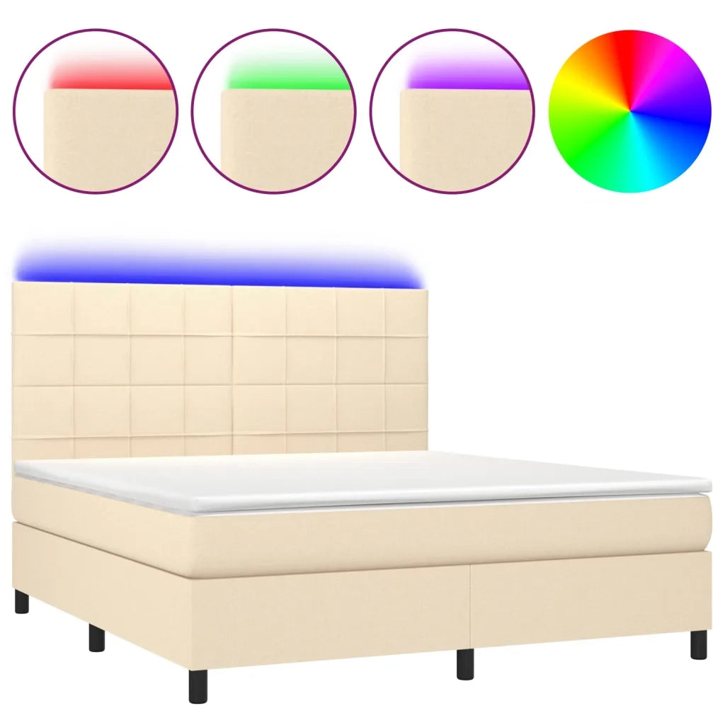 Letto a Molle con Materasso e LED Crema 180x200 cm in Tessuto 3134898