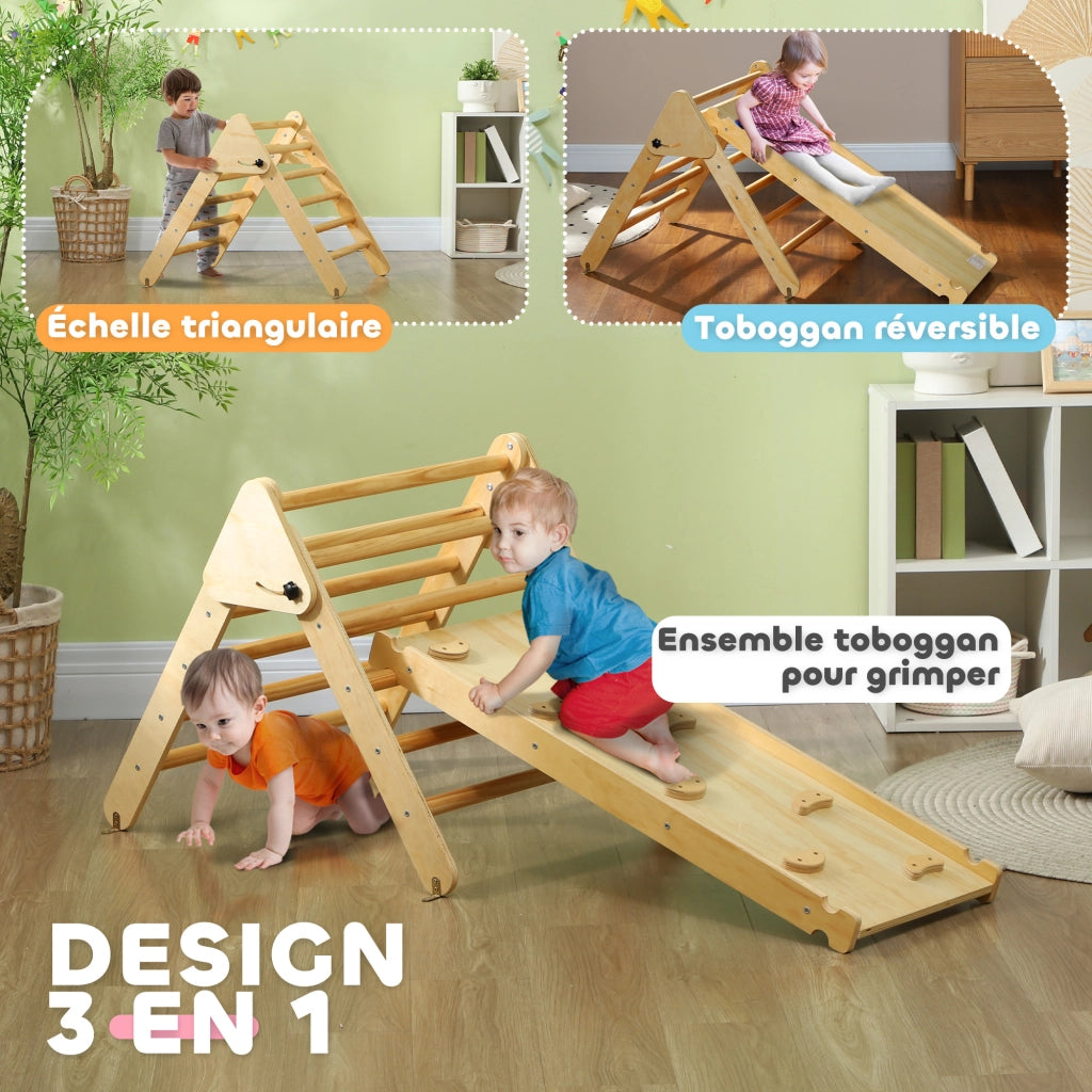 Scaletta per arrampicata in legno per bambini ¨C zephmum ¨C 3 in 1, naturale