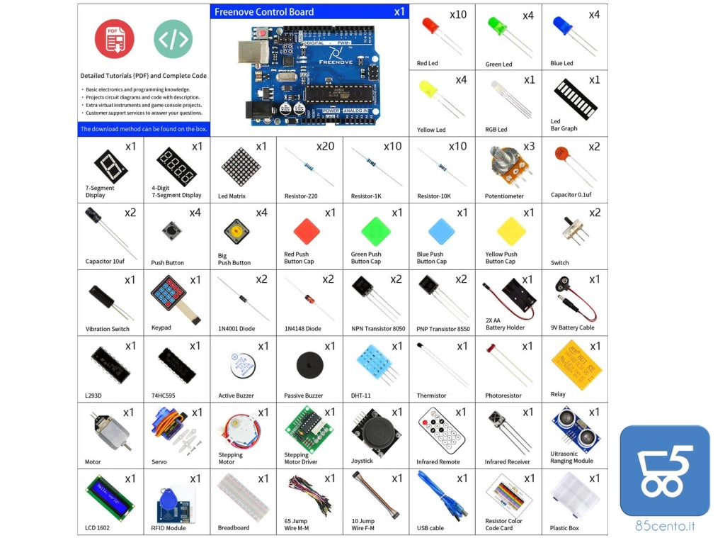 Freenove RFID Starter Kit V2.0 with UNO Arduino IDE Blue Board 198 componenti 49 progetti