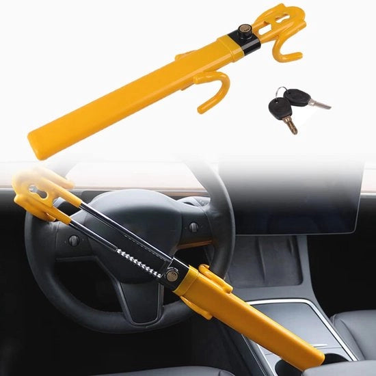 Blocco di sterzo anti-scarico universale con regolazione di lunghezza per auto, camion e SUV - giallo