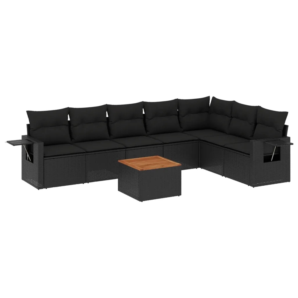 Set Divani da Giardino con Cuscini 8 pz Nero in Polyrattan 3224592