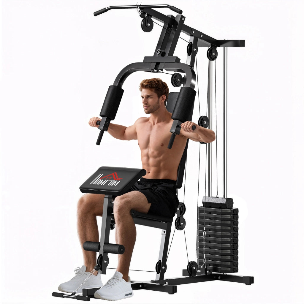 Stazione Fitness con Seduta e Schienale Imbottiti, in Acciaio e PU, 135x103x210 cm, Nero