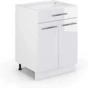 Cassettiera da bagno Fame-Line, Bianco lucido, 60 x 82 cm con cassetto, senza piano di lavoro, per la conservazione di articoli da bagno e prodotti per la pulizia