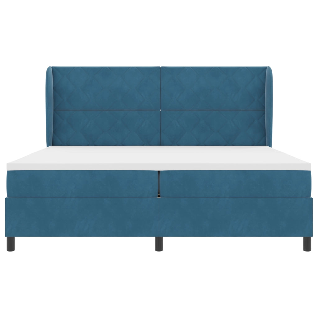 Letto Box Spring con Materasso Blu Scuro 200x200 cm in Velluto