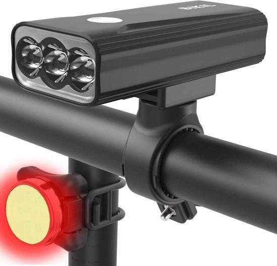 Lanterna elettrica per bicicletta 6400mAh con caricamento USB-C, 1200 lumen - illuminazione bicicletta ultra luminosa - set di luci di testa e di coda acqua resistente - per bicicletta da strada e mountain bike