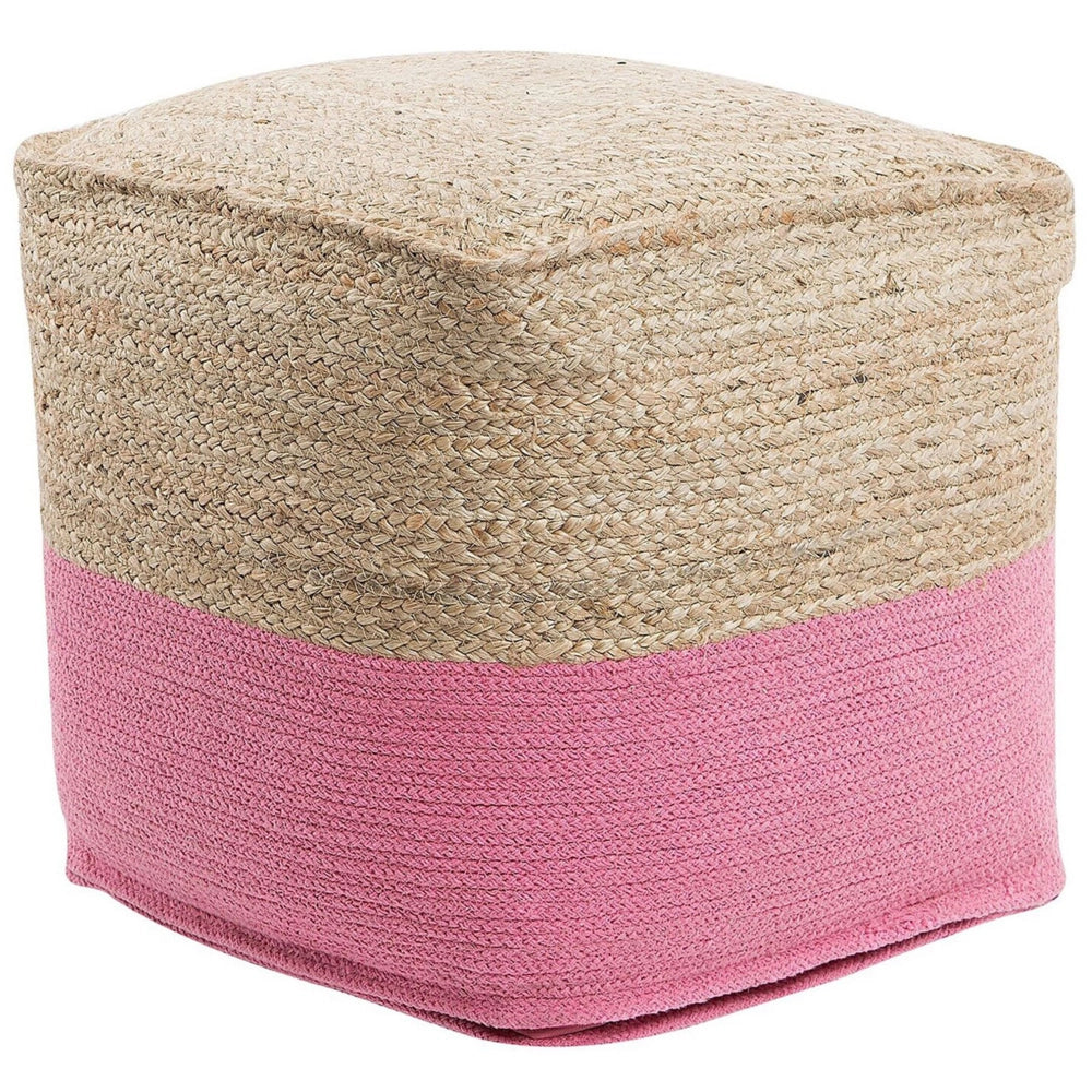 Pouf ottomana rosa iuta perline EPS riempimento quadrato 44 x 44 cm stile boho