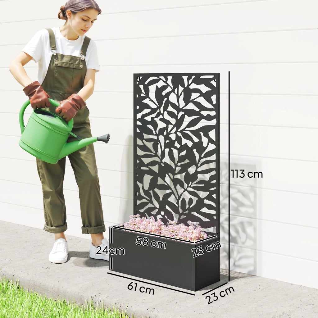 Fioriera Rialzata con Pannello Privacy ¨C Zephmum ¨C 61x23x113 cm Nero
