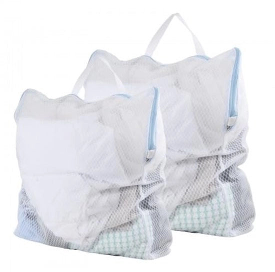 Set di 4 sacchetti di lavaggio portatili, reutilizzabili, resistenti alla lavatrice, ideali per viaggi, intimo, asciugamani e sciarpe, due misure, blu