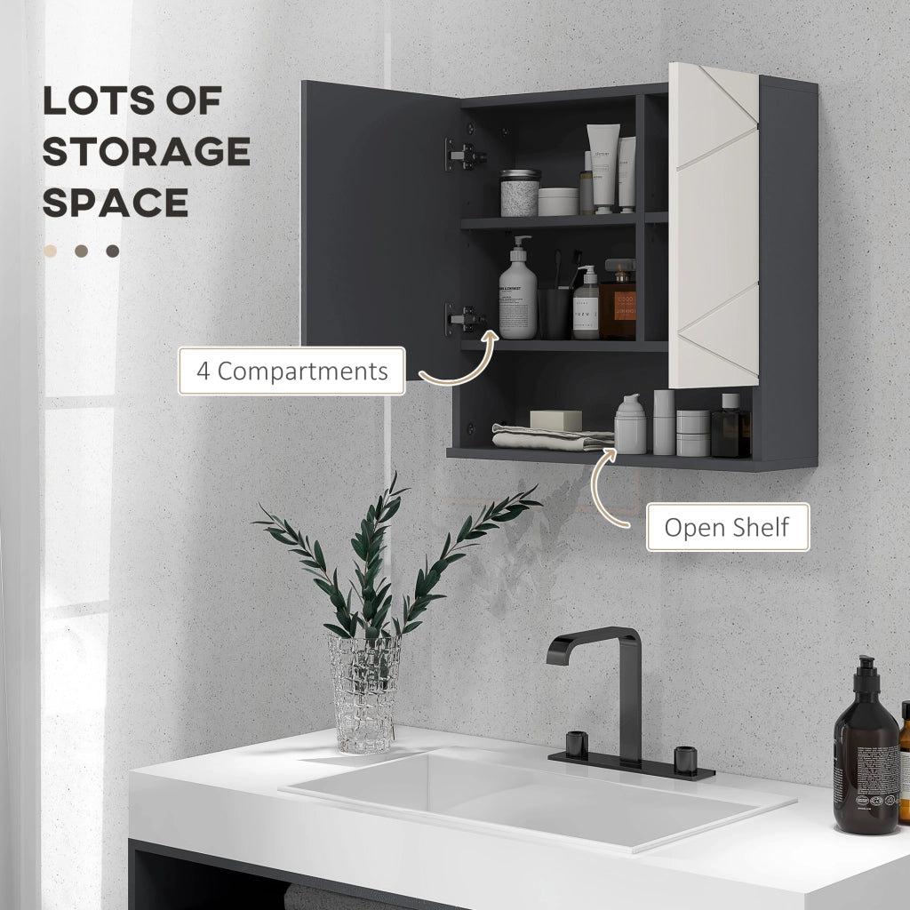 EasyComfort Armadietto con Specchiera Bagno a 2 Ante e Mensole Regolabili in Legno, 55x17x55cm, Grigio