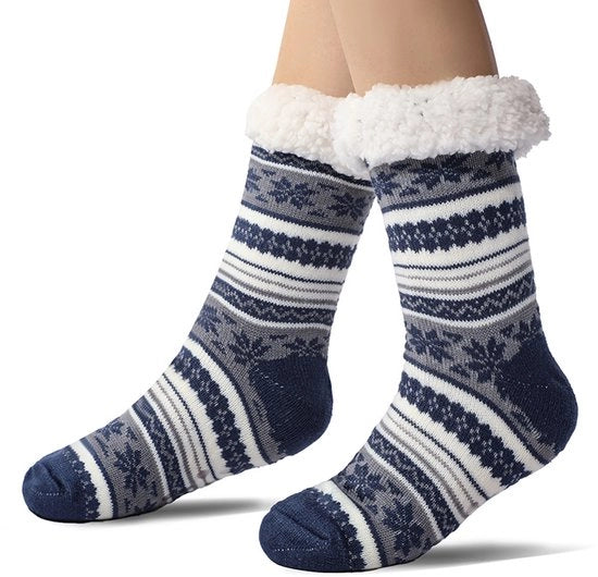 Due pair di calzettoni antiscivolo invernali per uomini, calzettoni pantofola, calzettoni caldi termici per la casa con pelliccia, unico taglia, blu marino