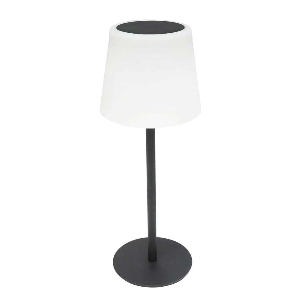 Lampada solare LED ricaricabile 2W con pannello solare 0,7W, batteria 3,7V 1200mAh, USB 5V 1A, IP65, per esterni, 3000K, Nero
