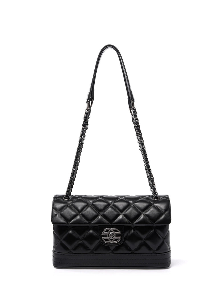 Borsa piccola quadrata in vera pelle nera