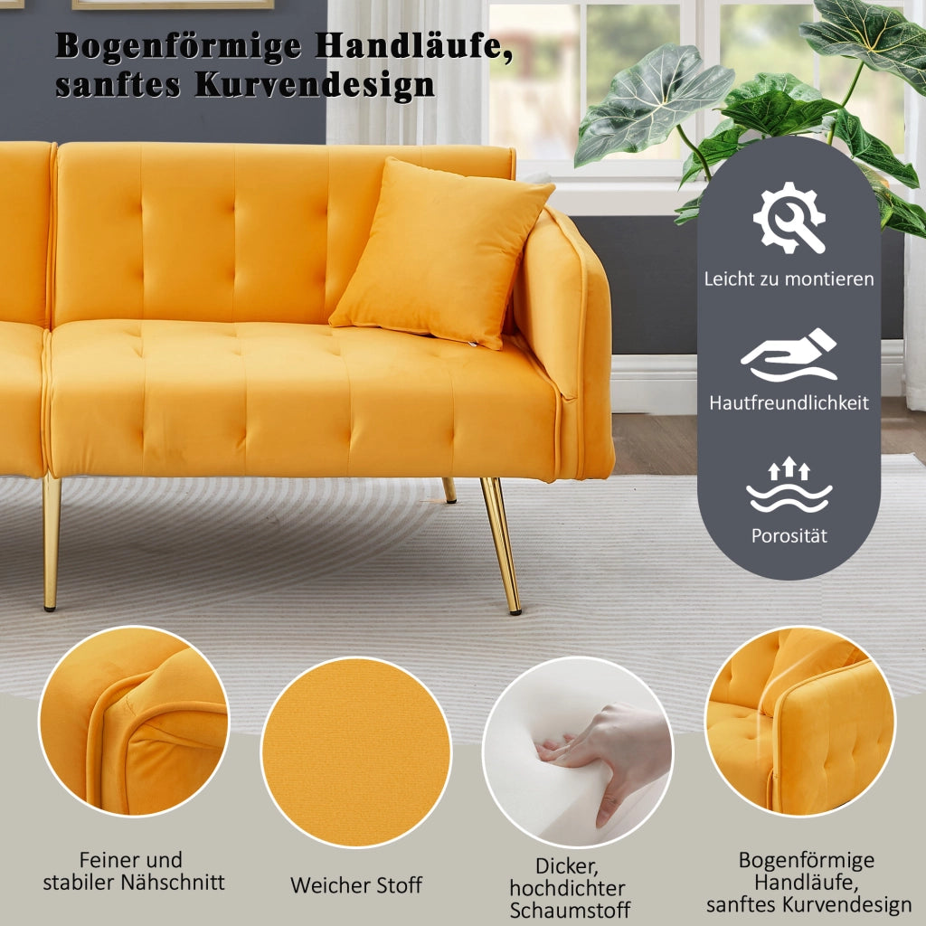 DIVANO LETTO 2 POSTI 215 x 81,5 cm Velluto Giallo