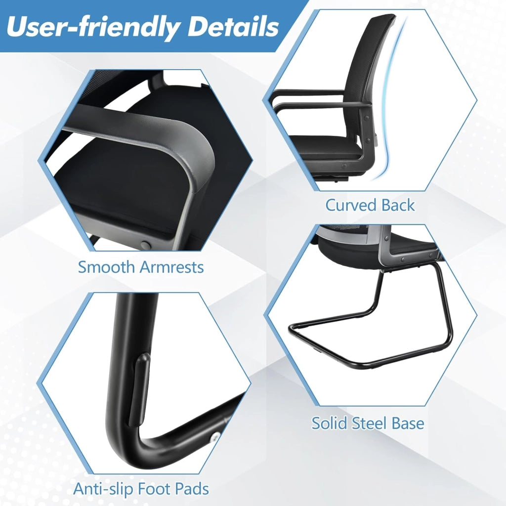 Sedia da ufficio, per riunioni e riunioni, ergonomica, con braccioli e supporto lombare, struttura in metallo, portata fino a 136 kg, seduta imbottita