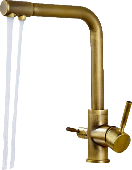 Felix |rubinetto a 3 vie in ottone dorato retrò per l'acqua potabile|osmosi vintage in acciaio inox la cucina|miscelatore - 360° filtro 3 connessioni