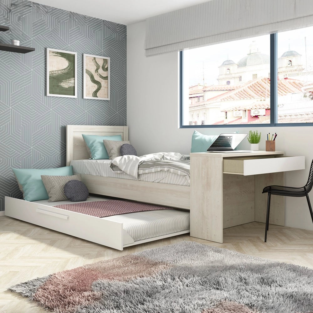 Letto con scrivania integrata e letto estraibile colore bianco vintage e bianco 1950