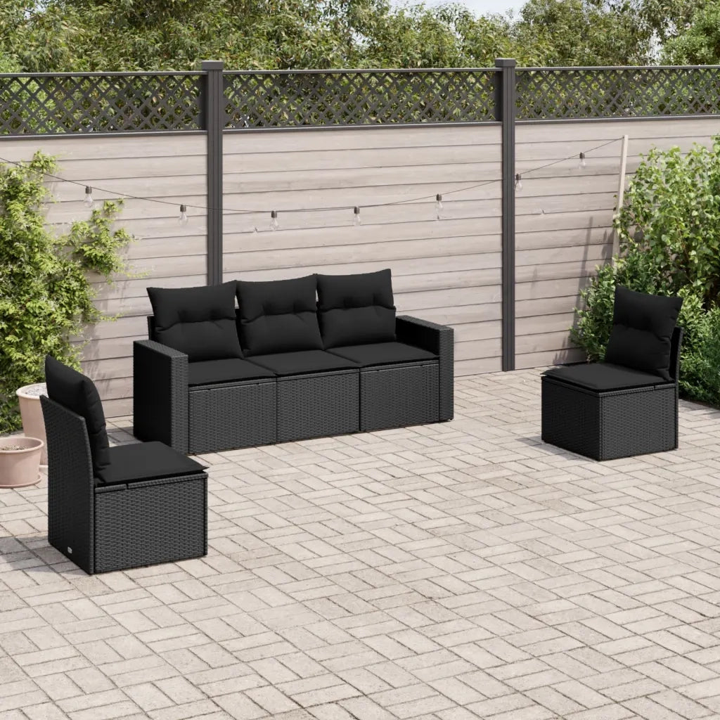 Salotto da Giardino-Set Divani da Giardino 5 pz con Cuscini in Polyrattan Nero 727290