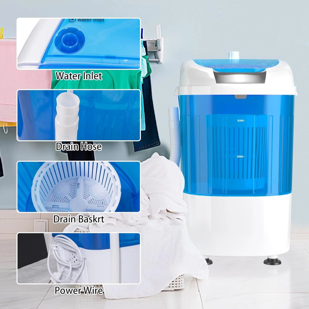 Mini lavatrice con centrifuga, lavatrice da campeggio fino a 2 kg, 170 W, con tubo di scarico, lavatrice toploader, 36 x 34 x 51 cm