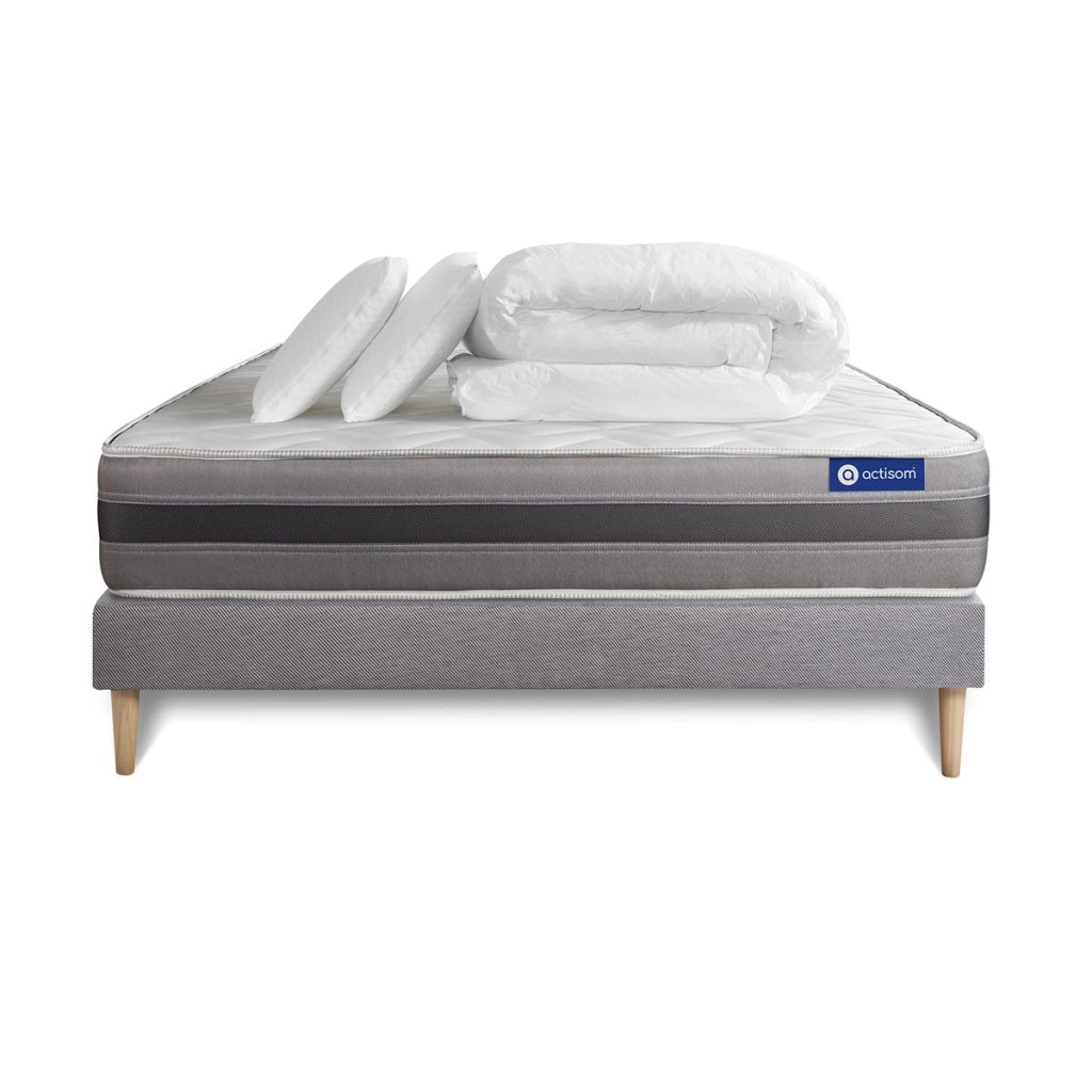 Pacchetto letto completo - Materasso 160x200cm + Box spring con doghe (kit) + 2 cuscini + Piumino - Actimemo Relax