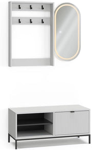 Armadio da ingresso Eliza, Bianco, 100 x 45 cm Set, 3 parti, adatto per montaggio a parete e appendiabiti