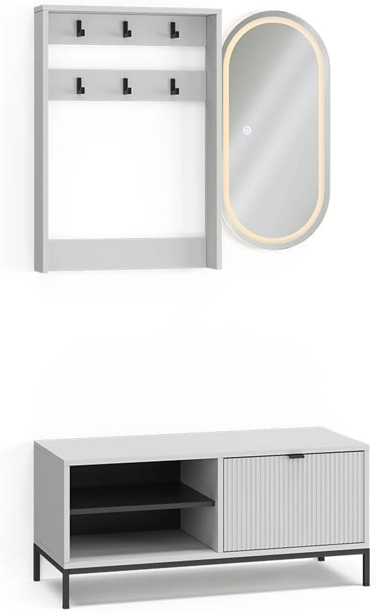 Armadio da ingresso Eliza, Bianco, 100 x 45 cm Set, 3 parti, adatto per montaggio a parete e appendiabiti