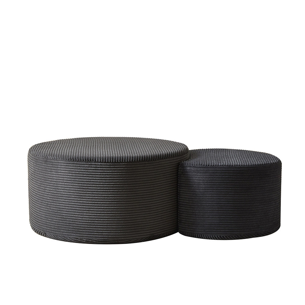 Set tavolini-Xylo-2 pezzi rotondi imbottiti pouf