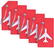 Set di 5 etichette di bagaglio in silicone con tessera di identificazione, etichette di bagaglio per valigie con cavi in acciaio inossidabile, etichette per borse a mano, colore rosso