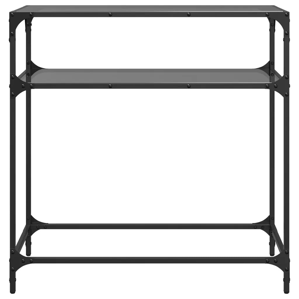 Tavolino Consolle con Piano in Vetro Nero 80x35x81cm in Acciaio 846025