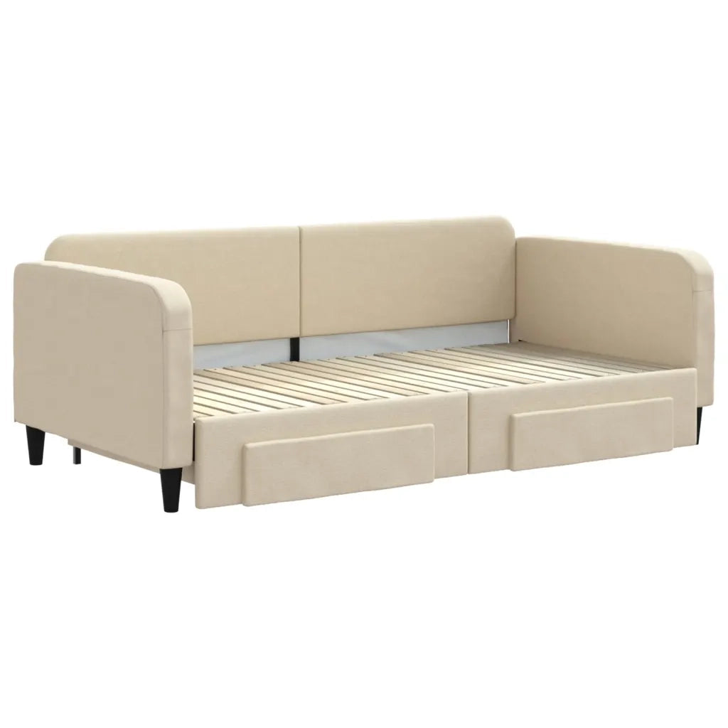 Divano Letto Estraibile con Cassetti Crema 100x200cm in Tessutocod mxl 82729