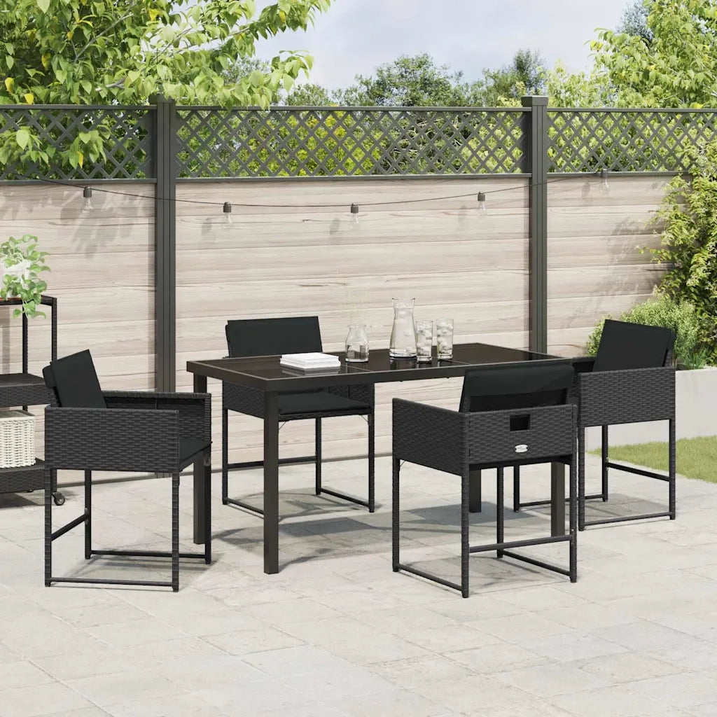 Set da Pranzo per Giardino con cuscino 5 pcs Nero polyrattan 3380009