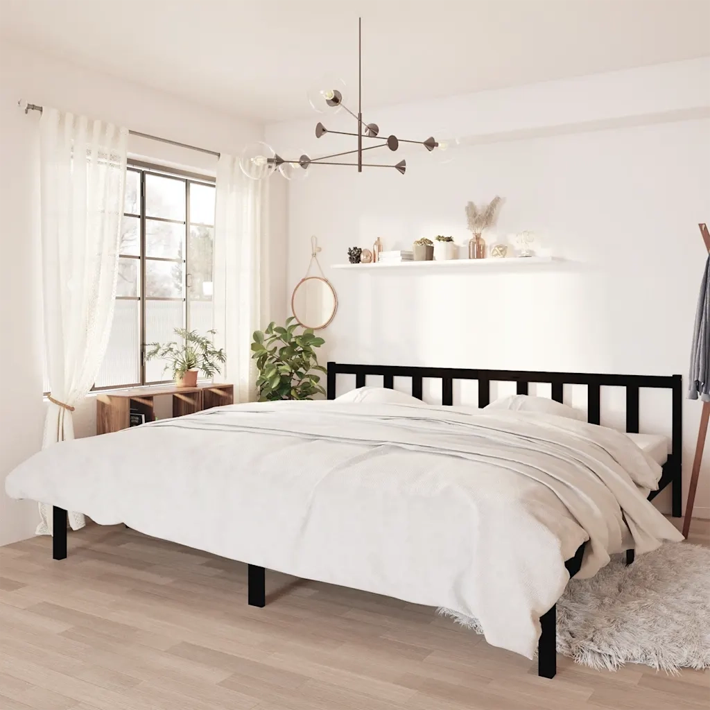 Letto matrimoniale | Letto per adulti | Giroletto Nero in Legno Massello di Pino 200x200 cm