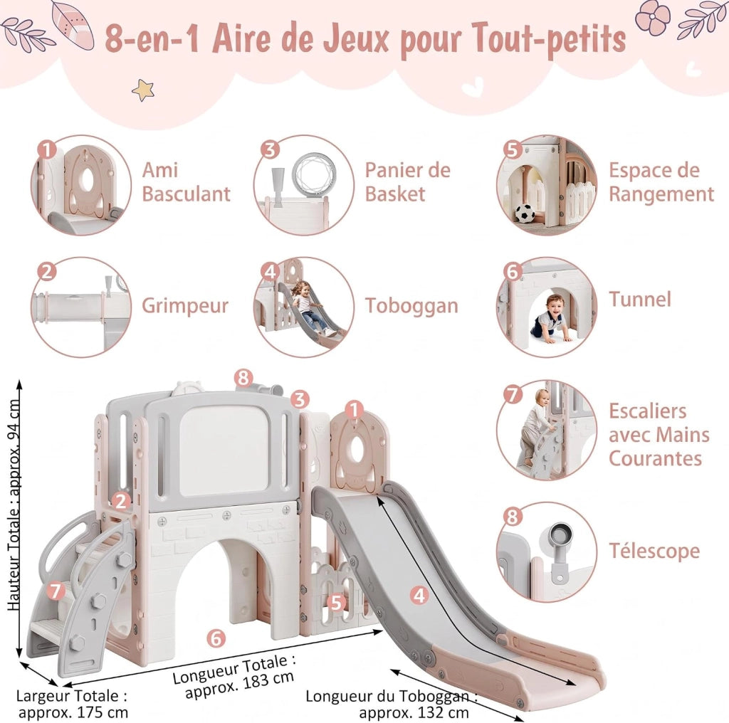 Scivolo per bambini da interno ed esterno; 141 x 99 x 149 cm; rosa
