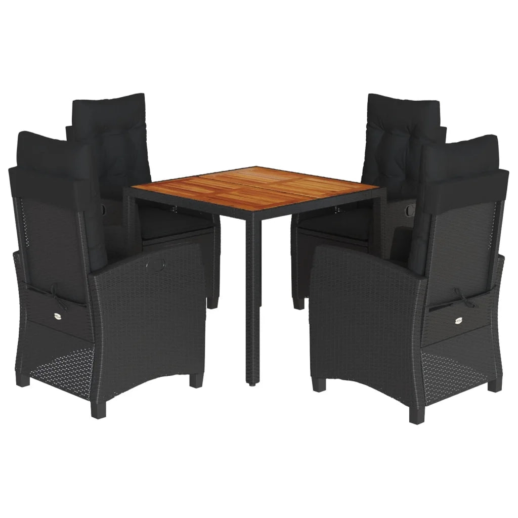 Set da Pranzo da Giardino 5 pz Nero con Cuscini in Polyrattancod mxl 111059